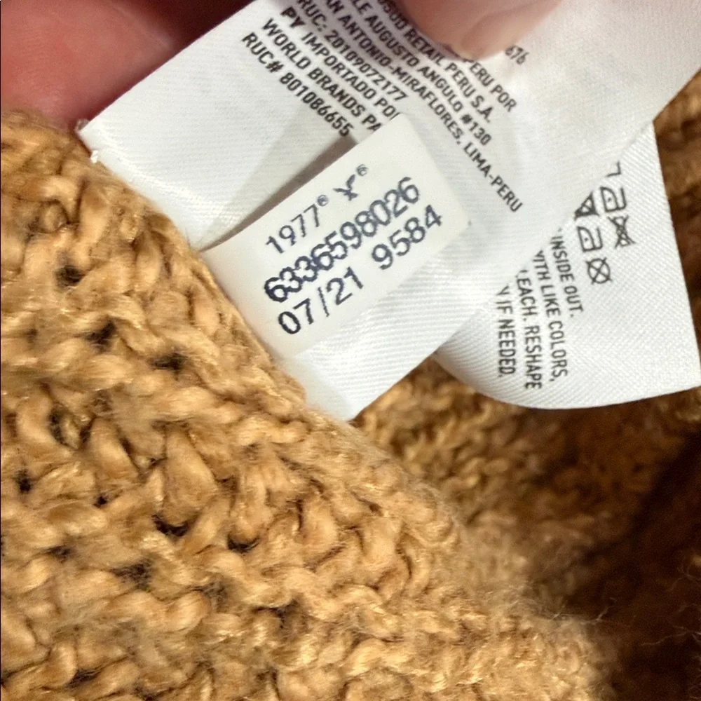 American Eagle Tan‎ Mock Neck Cable Knit Cropped Sweater Minimalist Boxy Size L